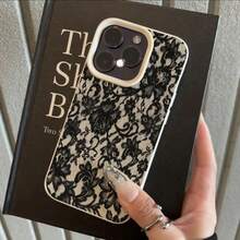 1pc TPU Material Black Mesh Lace Retro Elegant Pattern Phone Case Compatible With Apple 17 Pro Max/17/16 Pro Max/15/13/12/11, S20 FE/A15/S24/A55, Redmi Note 11/Note 12/Note 13 Pro, Full Coverage Anti-Drop Soft Protective Phone Cover - White - View 2