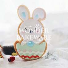 Molde de Biscoito de Coelho de Páscoa com Cobertura, Cortador de Biscoito em Forma de Coelho Fofo Cartoon 3D Pressionável, Carimbos e Molde de Relevo, Ferramentas de Cozimento - coelho - Visão 2