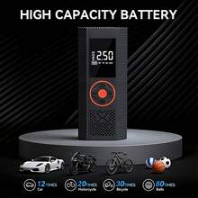 汽車用多功能便攜式充氣機，附數位壓力錶與行動電源 - 汽車配件。150 PSI 無線手持式汽車充氣幫浦，附 LED 燈 7.4V 2000mAh 智慧充氣幫浦，適用於汽車/摩托車/自行車/球類 - 黑色 - 查看 10