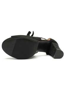 Women's Bow Chunky Heel Sandals Platform Peep Toe Ankle Strap Zip Dress Shoes - màu đen - Xem 8