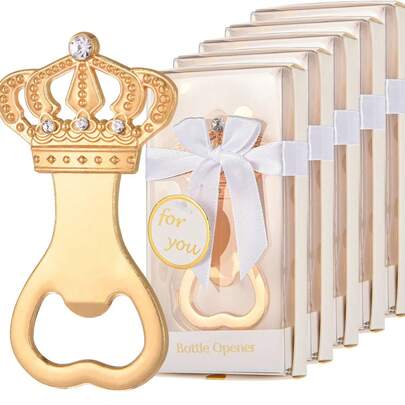 Set de 12 abrebotellas con corona dorada, adecuado para fiestas de cumpleaños, regalos de boda, despedidas de soltera, San Valentín, bodas, recuerdos de fiesta y regalos de pareja