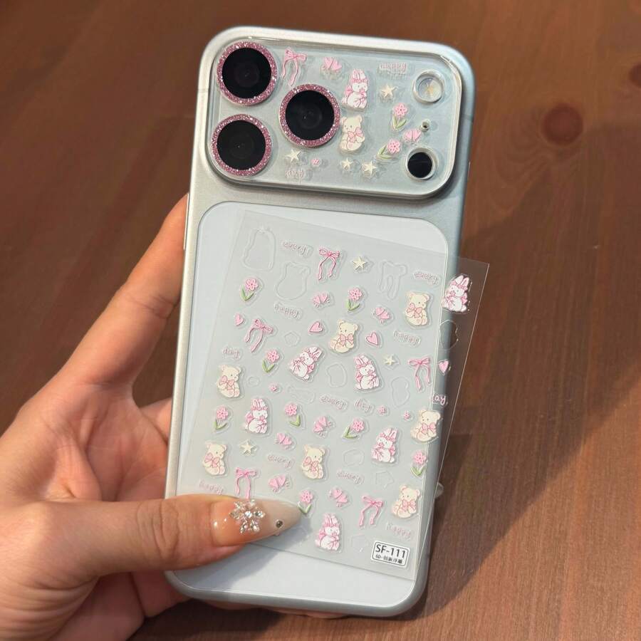 Apple 17 Pro/ProMax Lens Stickers + Transparent Decorative Stickers For DIY Stickers. Cute Pink-Themed Soft And Cute Style Stickers. - Clear - View 1