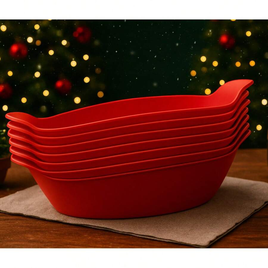 Kit Of 5 Small Boat-Shaped Snacks Portions For Bar/Restaurant, Plastic - 紅色 - 查看 1