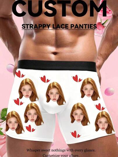 1pc Customized Men's Underwear Set, Supports Personalized Waistband, Photo & Image Customization, Girlfriend Portrait Underwear, Lovely & Charming, Minimalist & Fun, Unique & Personalized, Suitable For Boyfriend's Bedroom, Wedding, Anniversary, Birthday, Holidays