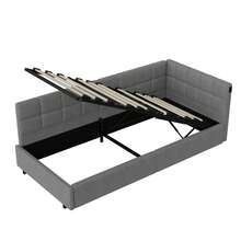 Sofa, Upholstered Bed, Sofa Bed 90 X 200 Cm, Sofa Bed, Single Bed, Cream-Colored Single Bed Made Of Velvet With Hydraulic Lifting Mechanism, Youth Bed With Storage Space Under The Bed - 灰色 - 查看 8