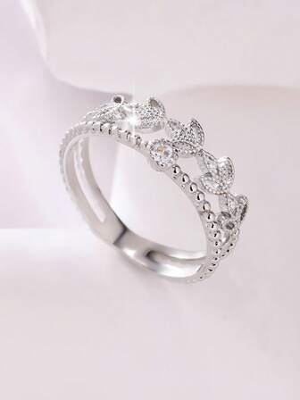 1枚女士时尚简约优雅结婚戒指，镶嵌闪亮合成立方氧化锆，精致高端，母亲节、情人节、圣诞节礼物，简约百搭优雅闪亮女士珠宝