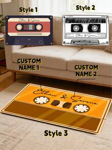 1pc Customized Text Tape Pattern Carpet - Personalized Name, 90s Mixtape Design Retro Bedroom/Studio Rug, Non-Slip Felt Surface, Music Lover Creative Gift, Birthday, Christmas, Thanksgiving, Halloween Memorabilia - Multicolor - View 1