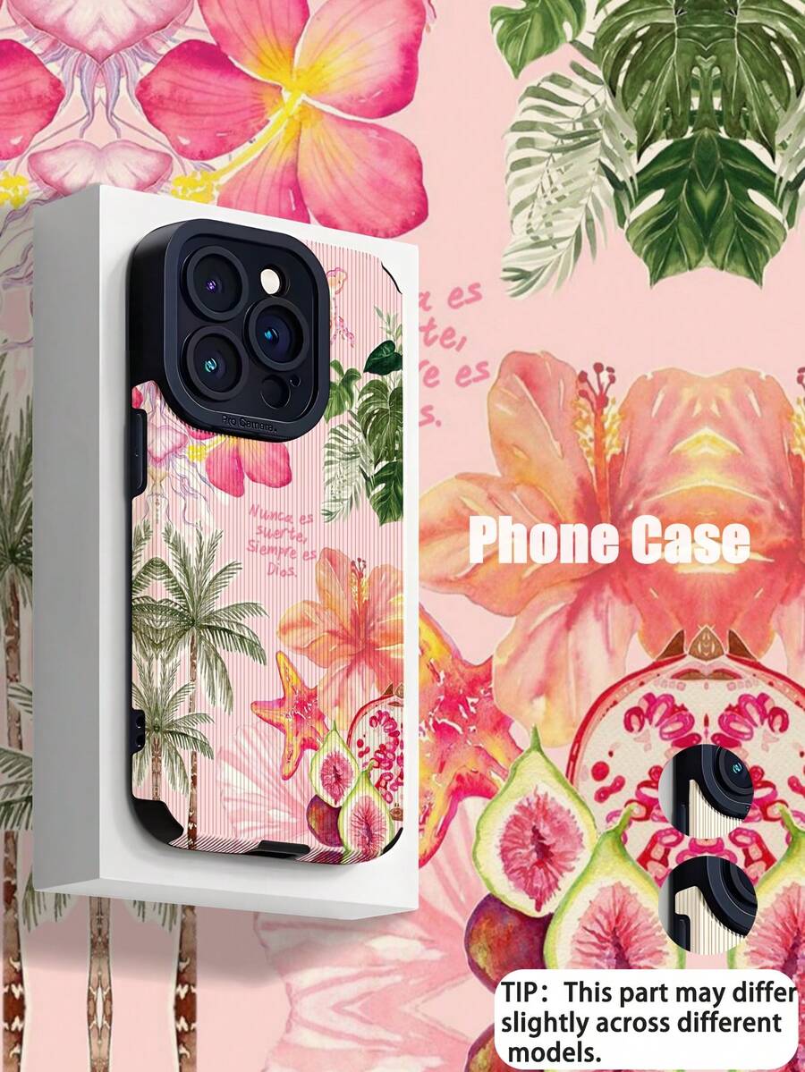 1pc Summer Coconut Tree Pattern Vertical Faux Leather Anti-Fall Anti-Fingerprint Shockproof Phone Case Compatible With Apple And Models