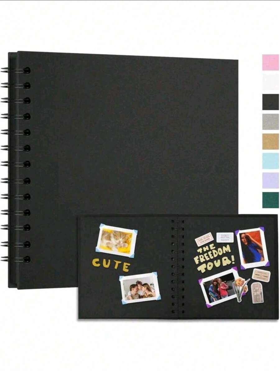 7x7 Inch/8x8 Inch/10x10 Inch DIY Scrapbook Album, 40 Pages/20 Sheets, Hard Cover Kraft Paper, Scrapbook Album, Wedding And Anniversary Family Memories - Black - View 1