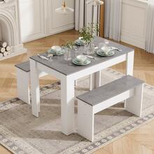 Dining Table With 2 Benches Dining Table Set For Kitchen, Dining Room, Small Space Artificial Marble (Grey And White) - Grey - View 1