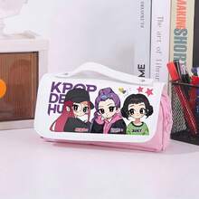 1pc 2025 New KPOP Magic Hunter Pencil Case, Student Stationery Pencil Box, Large Capacity 3-Layer Cartoon Pencil Box - Multicolor - View 11