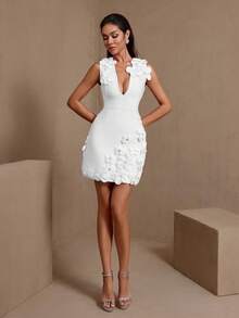 Pink Evening Gown With Butterfly Embellishments, Spaghetti Straps, Ruched Details And Mermaid Silhouette Spring - White - View 6