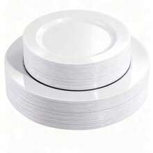 50/25/12pcs White Dinnerware Set, Includes 7.5-Inch Dessert Plates And 10.25-Inch Dinner Plates, Easy To Clean And Reusable, Suitable For Any Occasion. Whether You're Serving Salad, Barbecue, Appetizers Or Desserts, These Elegant Pure White Plates Can Meet All Your Needs. - White - View 1