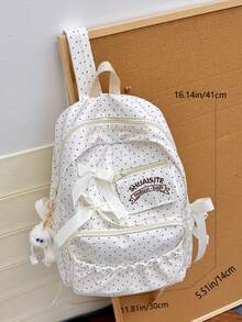 Women's Cute Polka Dot Bow Backpack - Casual School Style Backpack With Multi-Pockets - Multicolor - View 7