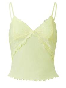 Women Y2K Sheer Lace Mesh Camisole Slim Fit V Neck Open Back Cami Tops Summer Spaghetti Strap Tank Tops Cute Lace Trim Crop Tops Casual Streetwear Fashion Going Out Party Club Outfit - 黃色 - 查看 6