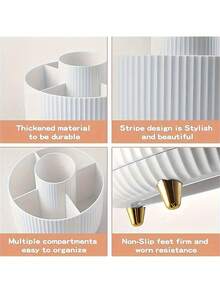 360° Rotating 5-Slot Desktop Organizer & Accessories Holder, Cute Pen Cup, Suitable For Office, School, Home (White) - Multicolor - View 5