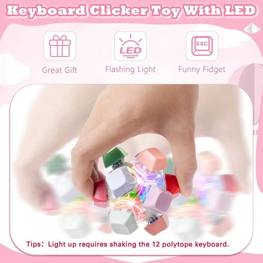 Fingertip Press Stress Relief Toy 12-Key Flashing Keyboard Ball Creative Sensory Gadget For Anxiety Relief Portable Stress Reducer Perfect Gift Option - Ánh sáng màu - Xem 1