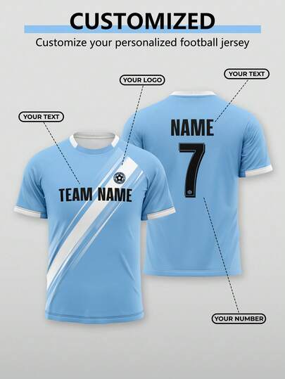 1pc Customized 2026 World Cup-Themed Premier League - Manchester City Nationa Team Jerseys Featuring Blue And White Color Scheme With Letter And Number Patterns. Customized T-Shirts, As New Year Gifts. A Personalized, Comfortable, Casual And Relaxed Sportswear Style T-Shirt.