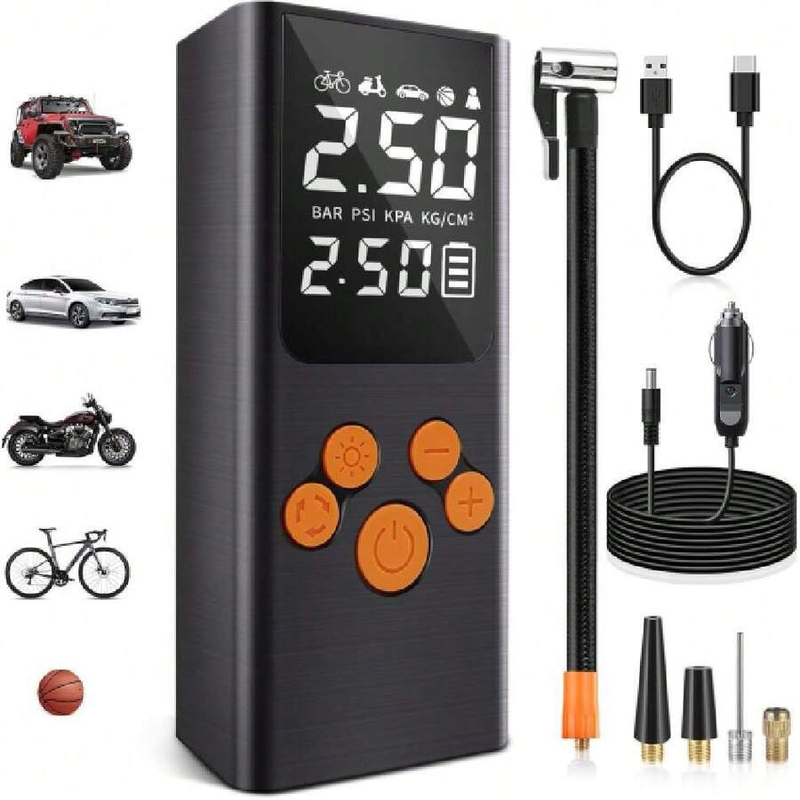 Compresor de Aire Inalámbrico, 150PSI Inflador de Llantas Portátil con Pantalla LED Inteligente, 80W Bomba de Aire con Batería 6000mAh, Apto para Inflar y Presurizar Bicicletas, Autos, Motos y Balones,37860979 - Multicolor - Ver 1