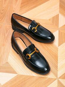 Women's Loafers, Round Toe Metal Buckle Flat Loafers, Outdoor Retro Slip-On Shoes, Black, Casual Shoes - Black - View 6