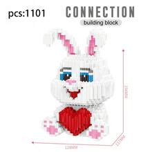 Valentine's Day Rabbit Heart Small Particle Building Blocks, Creative Cartoon Assembly Toy, Ideal Gift For Lover, Educational & Decorative Ornament - Multicolor - View 5