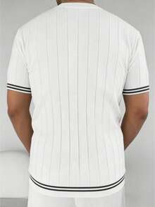 GRDR 男士竖条纹针织短袖T恤 - 时尚百搭休闲T恤 - 白色 - 查看 4