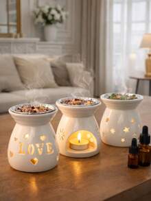 Ceramic Tea Candle Holder, Essential Oil Aromatherapy Burner, Candle Melting Furnace, Fragrance Diffuser, Home Decor - White - View 6