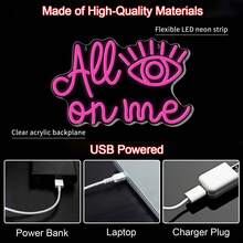 1pc All Eyes On Me Neon Light, Eye LED Sign Evil Eye Neon Light Eyelash LED Neon Light, White Neon Light Wall Decoration Sign Light, Girl Bedroom USB Powered Switch Game Room, Wedding Birthday Party