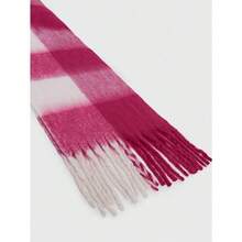 1pc Leopard Print Autumn/Winter Fashion Striped Plaid Fleece Warm Women Boucle Deep Brown Wool Thick Scarf, Warm Acrylic Scarf Like Cashmere, Bohemian Casual Windproof Couple Shawl, Comfortable Blanket Scarf, Suitable For Daily Wear For Dress - Rose Pink - 查看 3