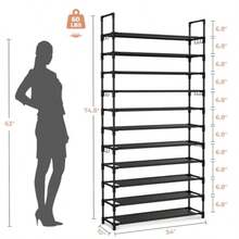 10 Tiers Shoe Rack 50 Pairs Large Capacity Tall Shoe Organizer Sturdy Shoe Storage With Two Hooks Space Saving Metal Wide Shoe Rack For Closet Entryway Bedroom Black - 黑色+11層-74.8吋高-34吋寬 - 查看 3