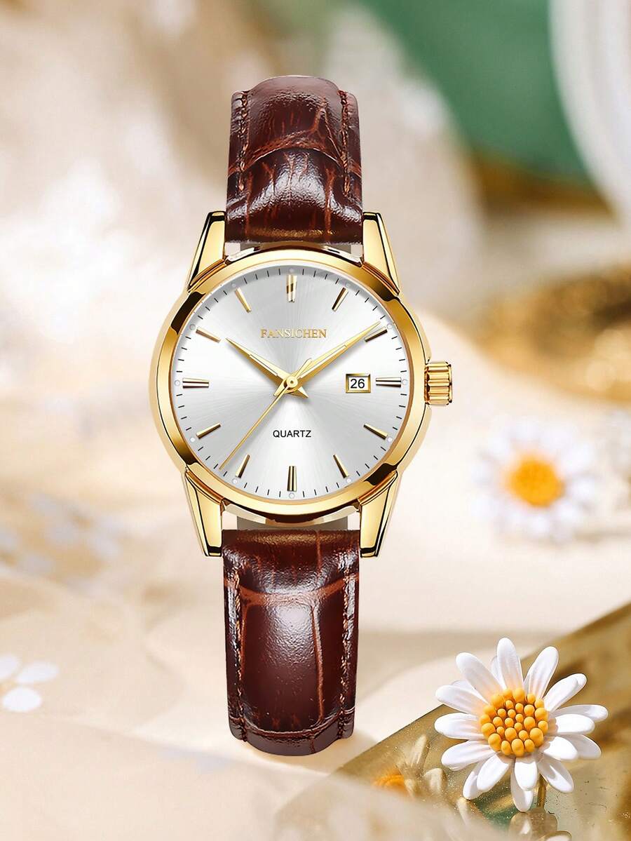 Girl's 30M Waterproof Watch Luminous Dial Mineral Glass Leather Strap Casual Quartz Wristwatch