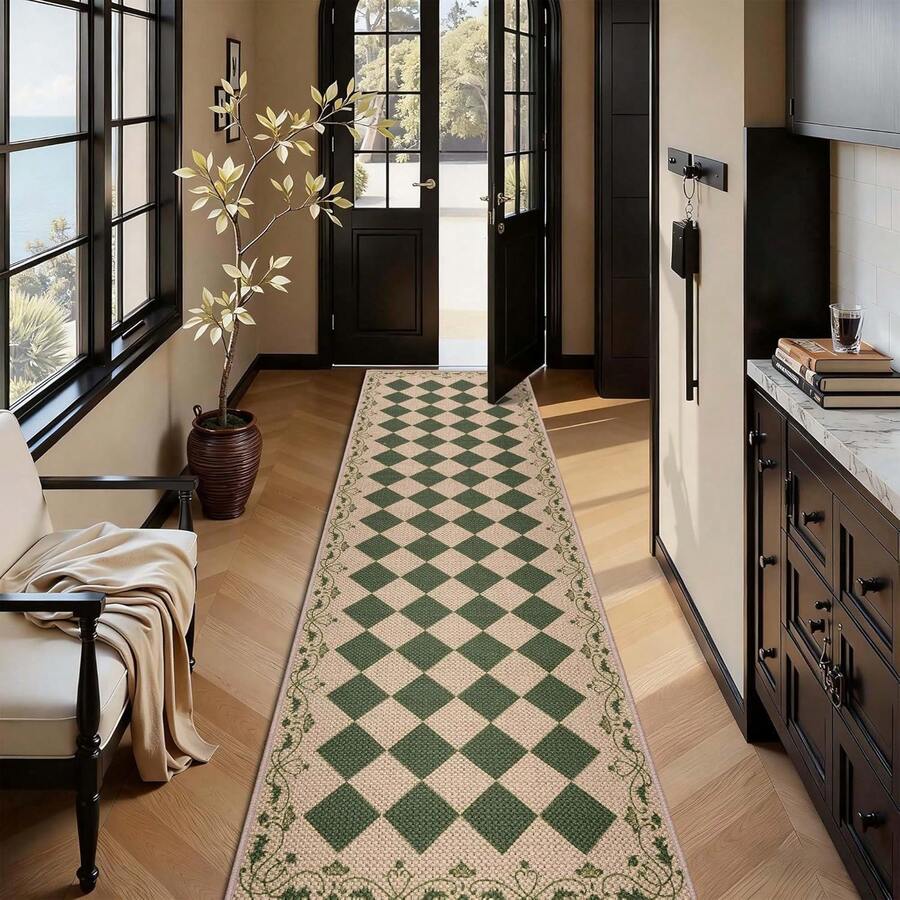 1PC Runner Rugs For Hallway 65x180cm Non-Slip Kitchen Rug Washable Modern Carpet Runners For Hall Entryway Laundry Bedroom(Brown) - Brown/Green - View 1