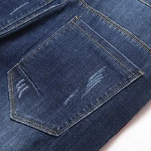 Nuevos jeans street side rojo blanco tirantes cintura media juvenil tiro casual algodón regular pantalones lavados azul jeans para hombres - 7163# - Ver 4