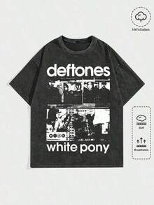 1Pcs,2026,EWH Vintage Washed Rock Tee |      Band Skull Print, Alternative Metal Fans Short - Sleeve,Cheap Clothes,Shirts Graphic,T Shirt Men DG004 - 黑4 - 查看 1