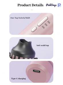 PinkSings Rechargeable Curling Comb, Volumizing Styler, Electric Brush, Self-Curling Iron, Large Capacity Curling Iron, Wireless Straightening Brush - Pink - View 7