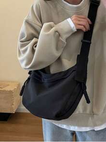 New Spring/Summer Solid Color Nylon Crossbody Bag, Star-Patterned Openwork Large Capacity Shoulder Strap Women's Bag, Student Back-To-School Travel Commuter Bag, Gift For Friends And Classmates, Suitable For Holiday Gifts. - Black - View 2