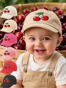 1顶婴儿幼儿可爱樱桃棒球帽，可调节后扣帽，男女童通用，适合户外旅行沙滩佩戴 - 多色 - 查看 1
