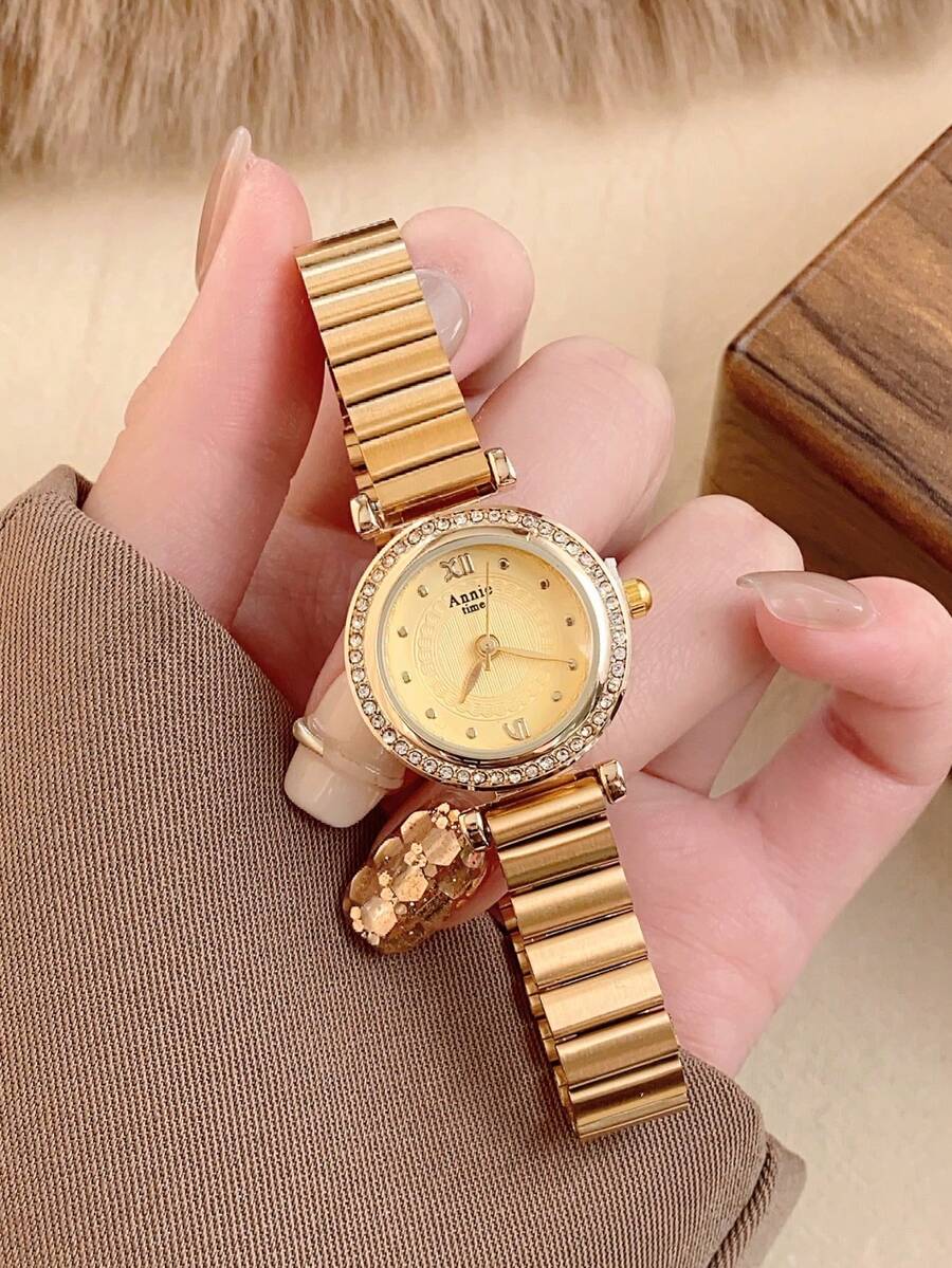 1pc Gold Round Women's Quartz Watch Minimalist Retro Style Fashion Art Design Commuting Watch Daily Matching Holiday Ideal Choice - Gold - View 1