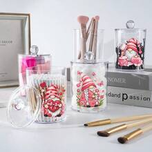 4 paquetes de cajas de almacenamiento transparentes para el Día de San Valentín, juego de frascos de farmacia con tapa, frascos de baño con tapas para hisopos, bolas, almohadillas, palillos de hilo dental, botes de plástico de 10 onzas para organizar el baño, el dormitorio y el tocador, decoración para el cuarto de maquillaje - Multicolor - Ver 4