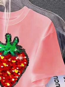 Tween Girls' Cartoon Print Loose Fit Drop Shoulder Short Sleeve T-Shirts - Pink - View 4