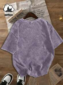 Plus Size Women's T-Shirt, Casual Washed Top, Machine Washable, Comfortable And Lightweight, Suitable For All Seasons, Unique Design Pattern. Summer - Medium Purple - View 2