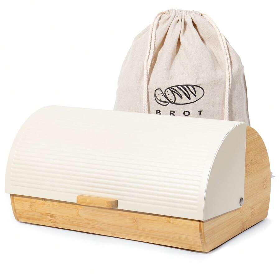 Brotkasten Metall Holz,  Brot Aufbewahrungsbox groß, Brotkorb mit Deckel, Bread Box Küche, Brotbeutel