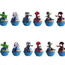 25件蜘蛛侠主题生日派对装饰蛋糕插牌/纸杯蛋糕装饰签，万圣节、圣诞节DIY蛋糕装饰 - 彩色 - 查看 6