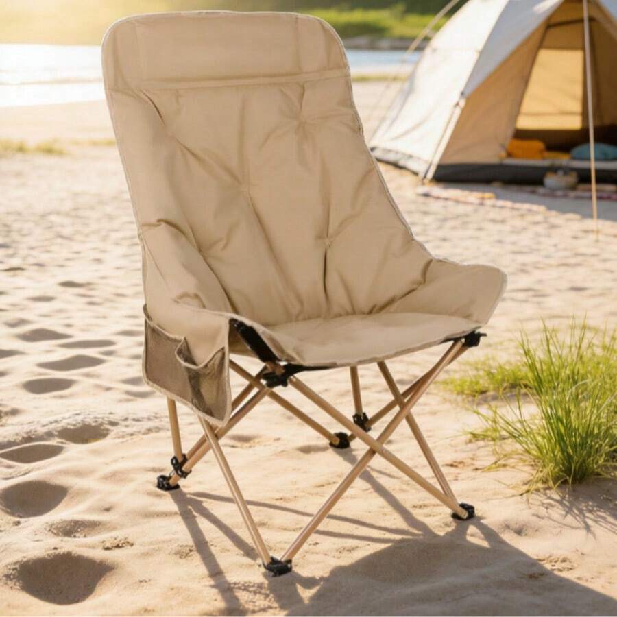 46*46*90cm Outdoor Beach Chair/Padded High Backrest Moon Chair, Outdoor Camping Folding Chair/Home Picnic Portable Chair (Random Color, Comes With Storage Bag) - Multicolor - View 1