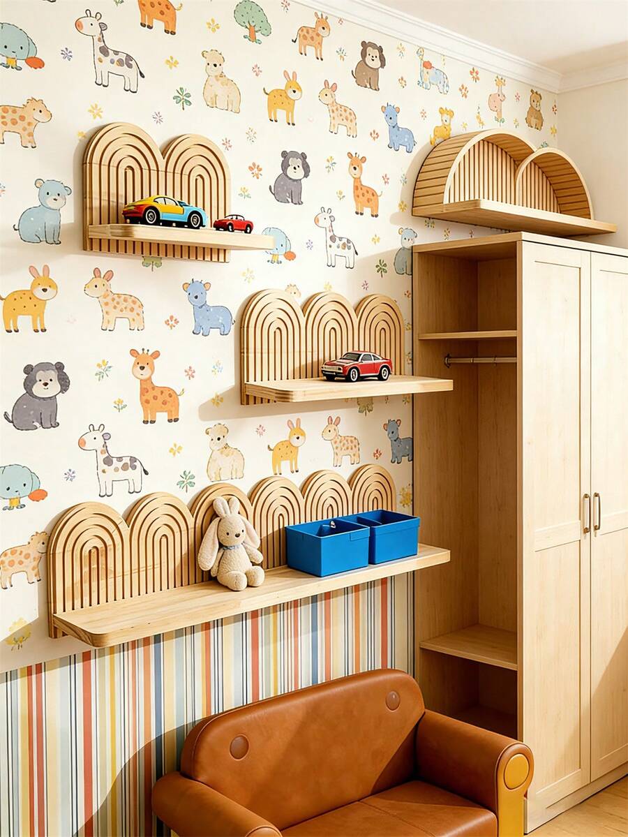 1个复古悬浮式壁挂收纳架，大号壁挂置物架，适用于婴儿房、客厅、浴室、卧室、厨房。可收纳婴儿积木和玩具，是送给新手父母、宝宝的理想圣诞礼物或乔迁礼物。 - 彩色 - 查看 1