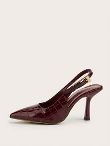 Tacones de aguja de mujer con hebilla de metal con textura de piedra burdeos, adecuados para uso diario, banquetes, fiestas y moda versátil. El patrón de textura de piedra es aleatorio. - Burdeos - Ver 4