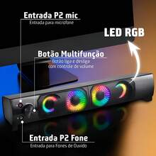 Multimedia Speaker Box Soundbar USB 3.5mm P2 Connection Powerful 110v/220v With RGB LED Light PC Gamer / TV / Notebook / Computer - Black - View 5