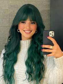 26英寸魅力波浪长假发 - 合成纤维女士假发，适合日常佩戴、度假和角色扮演。 - 綠色 - 查看 4