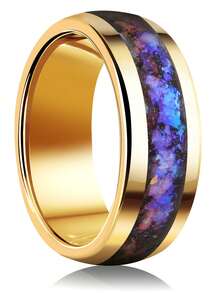 1枚8毫米星系金色结婚戒指钨金太空男士独特订婚戒指 - 金色 - 查看 14