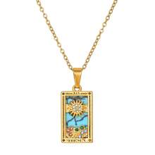 Mesh Red Style Vintage Stainless Steel Necklace Colorfast Rectangular Dripping Tarot Pendant Clavicle Chain Women - ZJ13947 - 查看 11